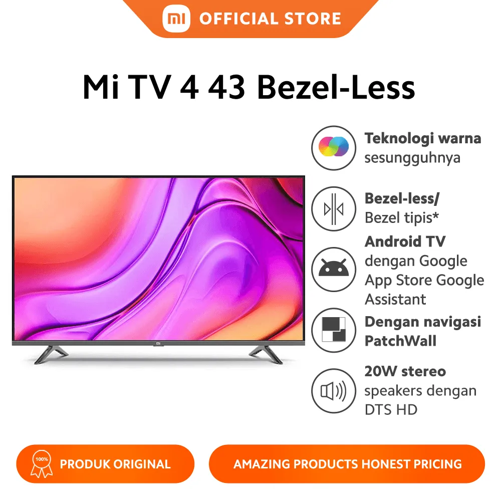 Xiaomi Mi TV 4 43" Bezel-Less Smart TV - Android TV Google Assistant - Patchwall 3.0 + Netflix [43 Inch]