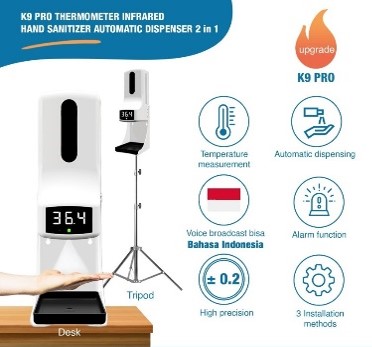 K9 PRO Plus Thermometer Infrared Hand Sanitizer Dispenser Otomatis 2 in 1