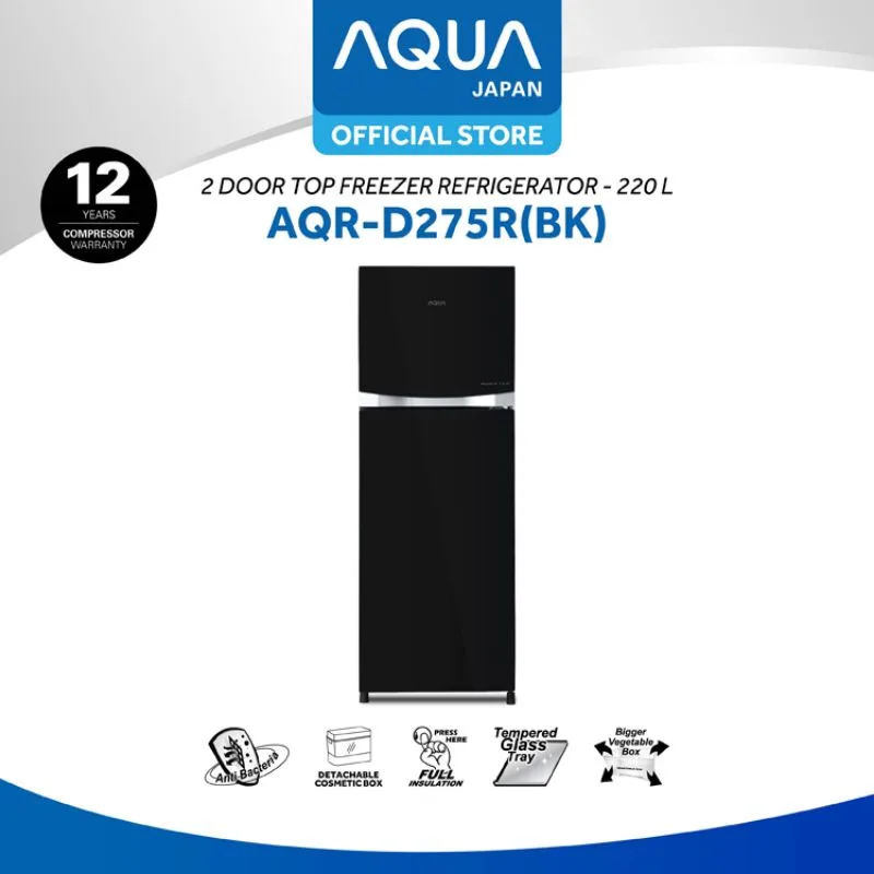 Aqua Japan AQR-D275R-BK Kulkas 2 Pintu [220 L]