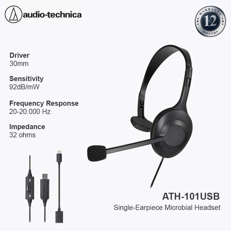 Audio-Technica ATH-101USB Single-Earpiece Microbial Headphone