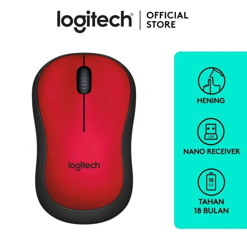 Logitech M221 Silent Wireless Mouse - Red