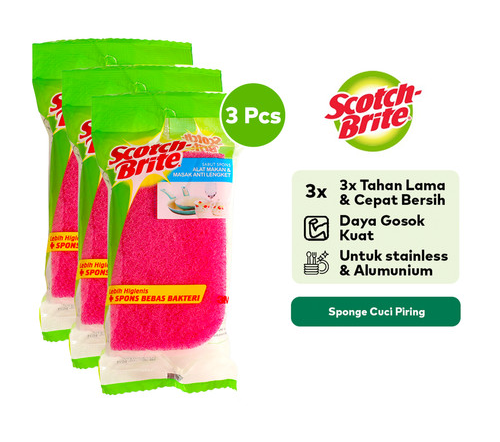 Scotch Brite 3M Spons Cuci Piring Bebas Bakteri Anti Gores ID-381 Isi 3 pcs