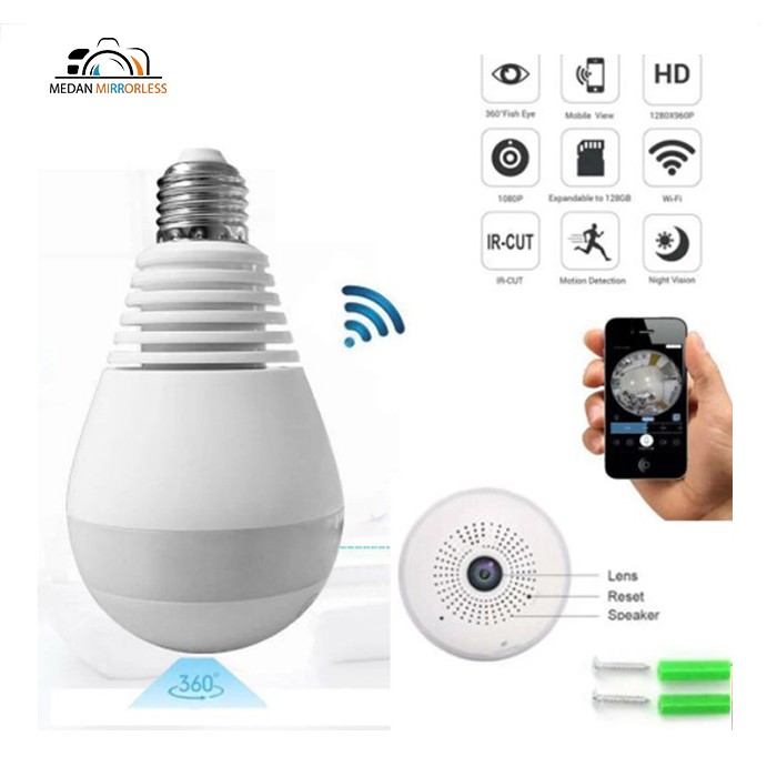 IP Camera CCTV Bulb WiFi Panoramic V380 Lampu Bohlam VR Spy Cam