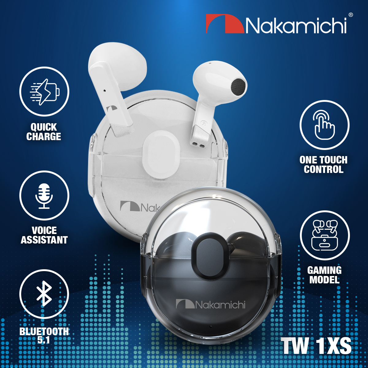 Nakamichi TWS1XS True Wireless Earbuds Bluetooth Earphone TWS HD HIFI - Black