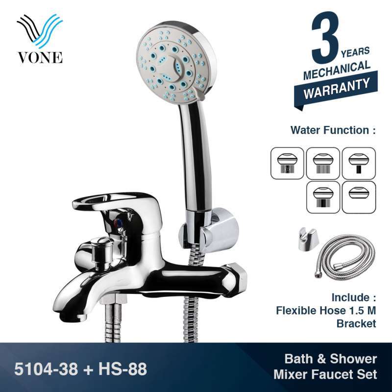 VONE 5104-38 + HS-88 Set Keran Kran Mixer Bathtub Shower Panas Dingin Zinc Chrome