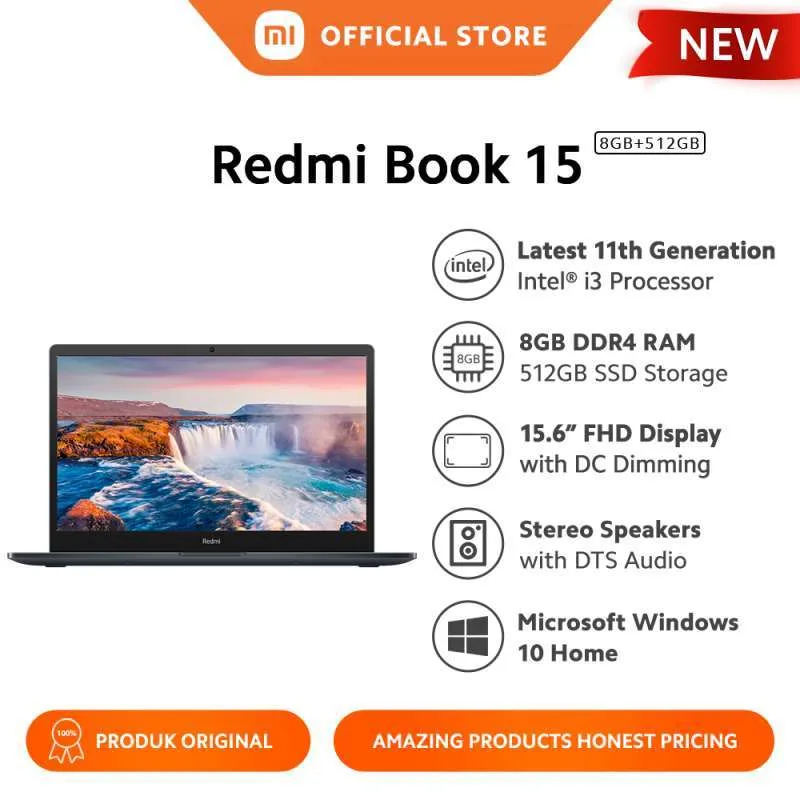 Xiaomi RedmiBook 15 Notebook – Dark Grey ( i3-1115G4 / 8GB / 512GB SSD / UMA / 15.6” FHD TN / Win10 )