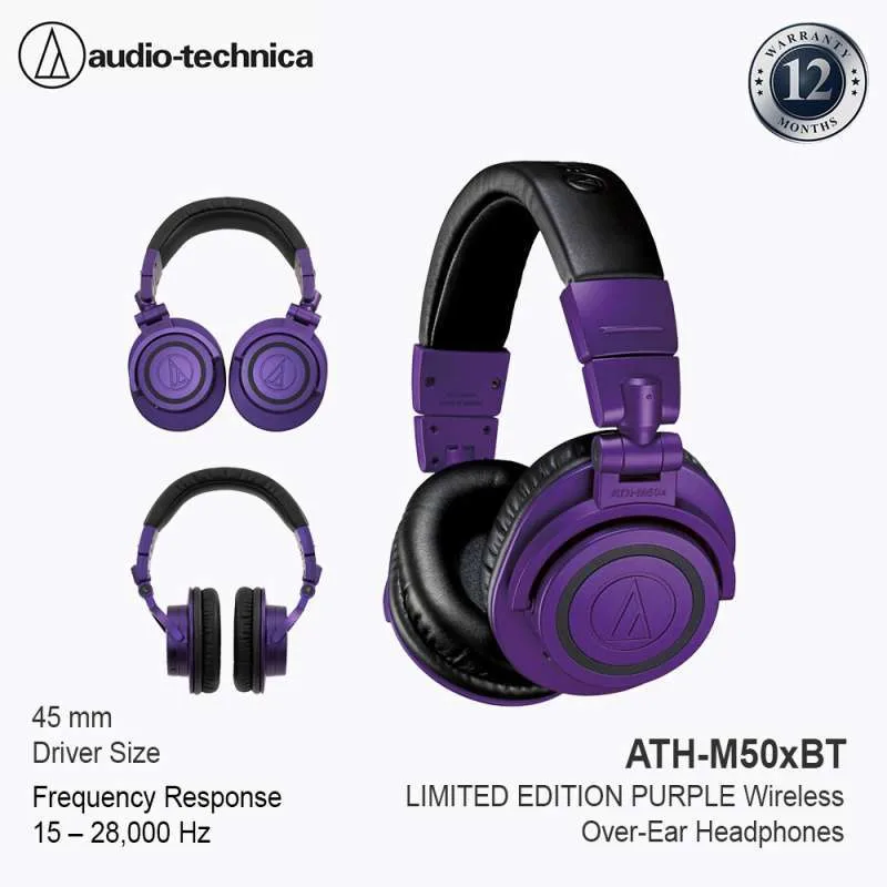 Audio-Technica ATH-M50XBT - M50X BT Wireless Over-Ear Headphone Purple