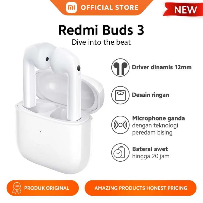 Xiaomi Redmi Buds 3 Chipset Qualcomm® Driver Dinamis 12mm Baterai Hingga 20 jam Ringan