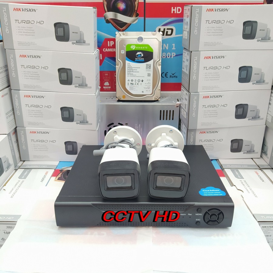 Paket Cctv 2 Chanel HIKVISION Outdoor DVR HYBRID - 2MP TURBO HD 1080P - Tanpa Hardisk