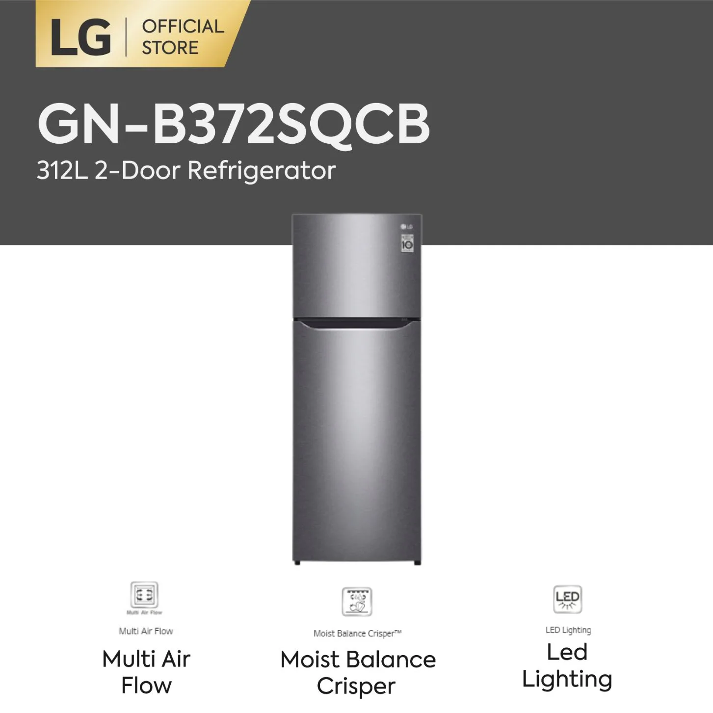 LG GN-B372SQCB Kulkas 2 Pintu Smart Inverter Compressor [333L]