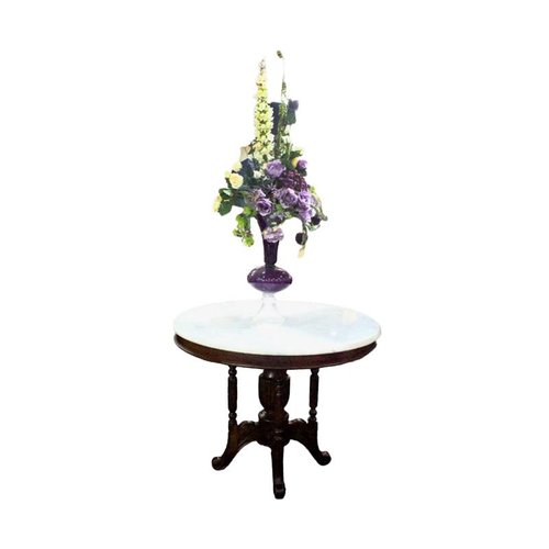 SEN Furniture Marble Dinning Round Table Meja Coklat