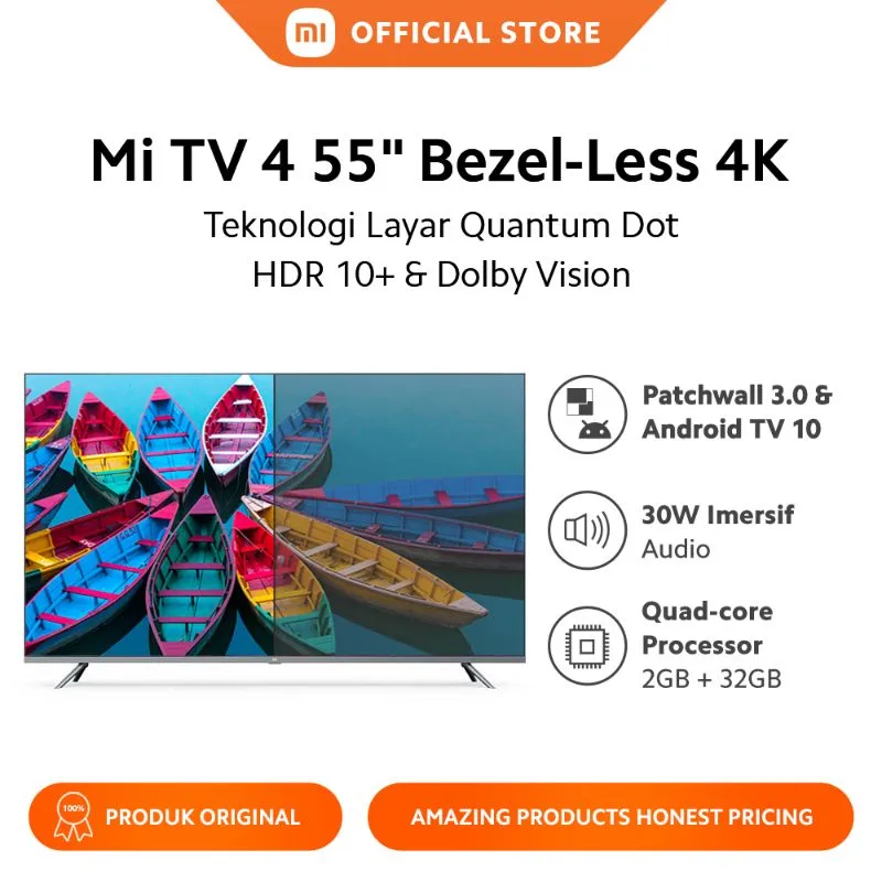 Xiaomi Mi TV 4 55" Bezel-Less Smart TV - Android TV Google Assistant - Patchwall 3.0 + Netflix [55 Inch]
