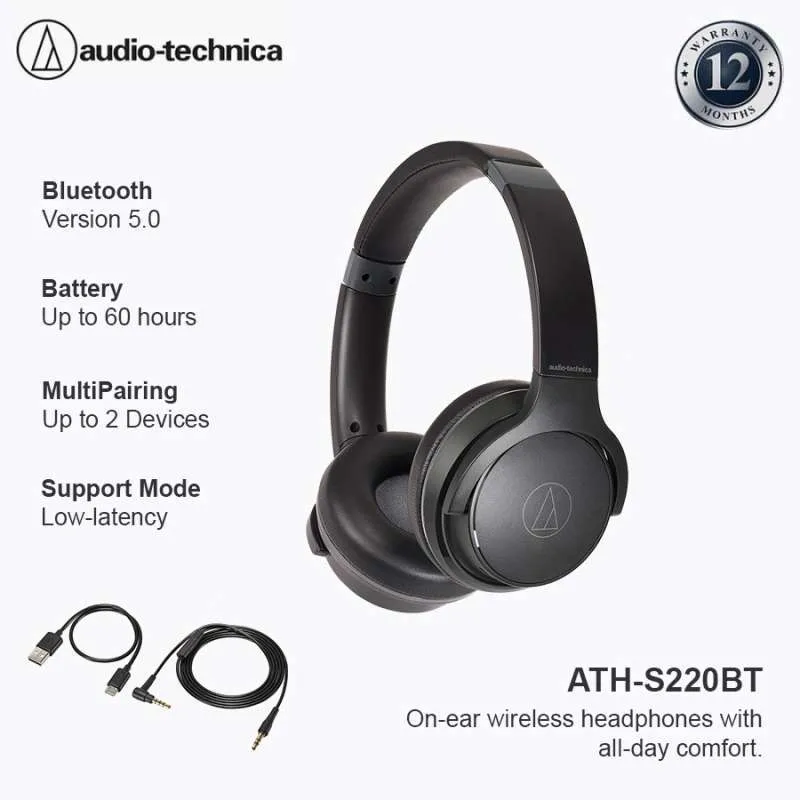 Audio-Technica ATH-S220BT On-Ear Wireless Headphones - Black