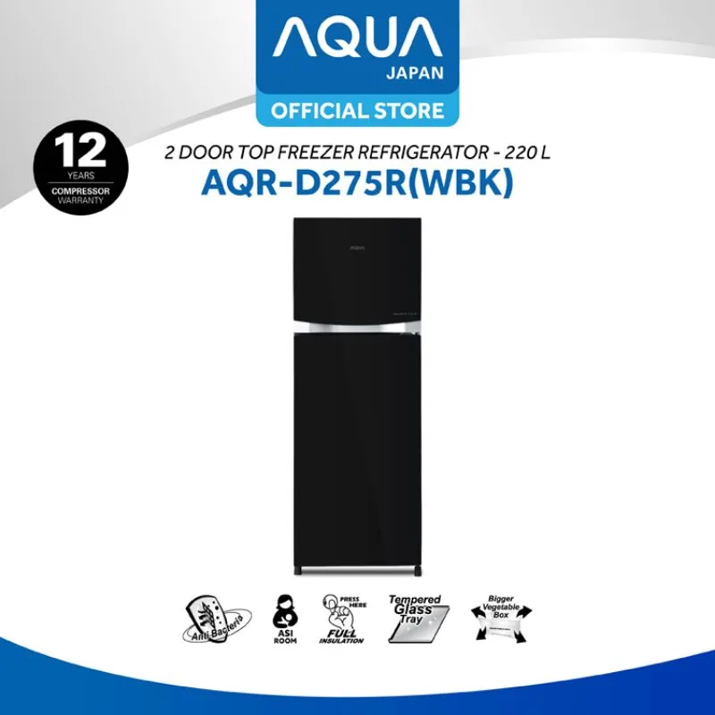 Aqua Japan AQR-D275R(WBK) Kulkas 2 Pintu - Hitam [220 L]