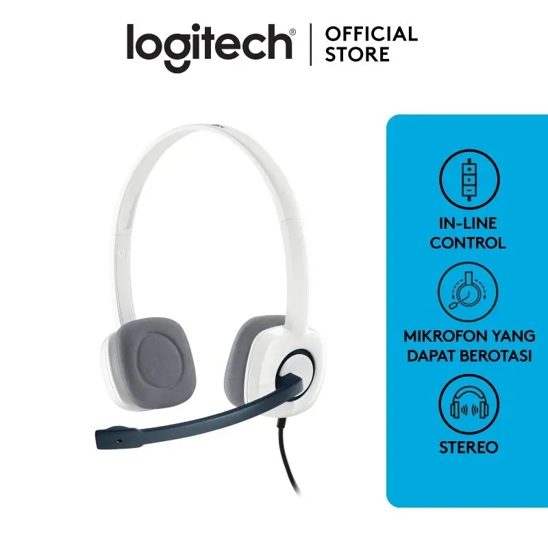 Logitech H150 White Stereo Headset Computer Dual Plug with in-line Control