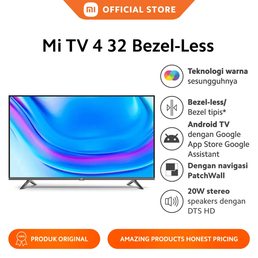 Xiaomi Mi TV 4 32" Bezel-Less Smart TV - Android TV Google Assistant - Patchwall 3.0 + Netflix [32 Inch]