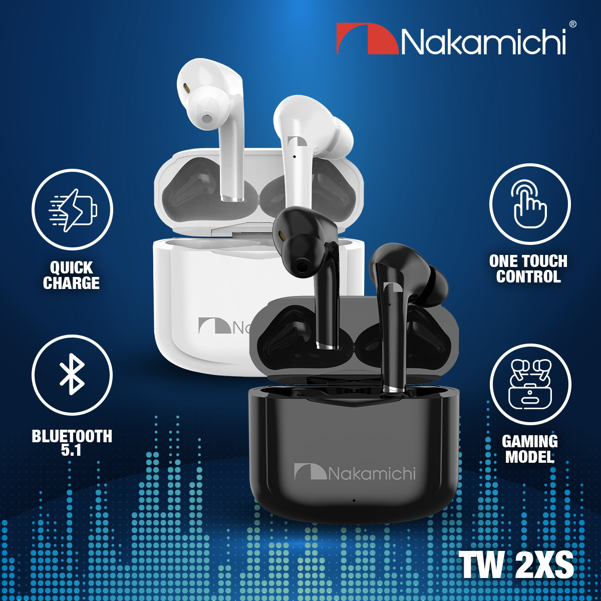 Nakamichi TW2XS True Wireless Earbuds Bluetooth Earphone TWS Gaming HD - Black