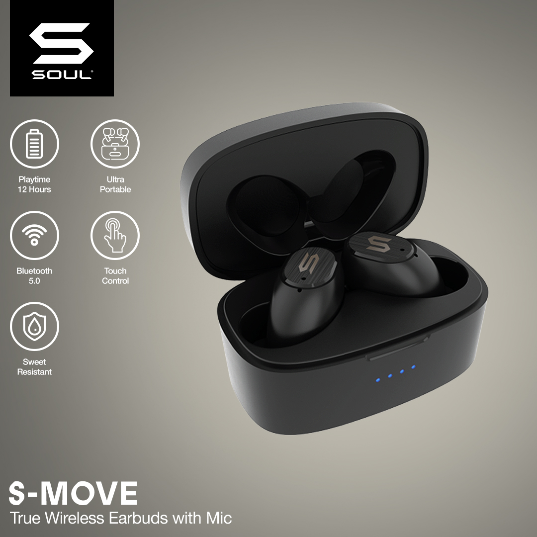 SOUL S-MOVE TWS Waterproof Bluetooth 5.0 - Kontrol Sentuh Hitam