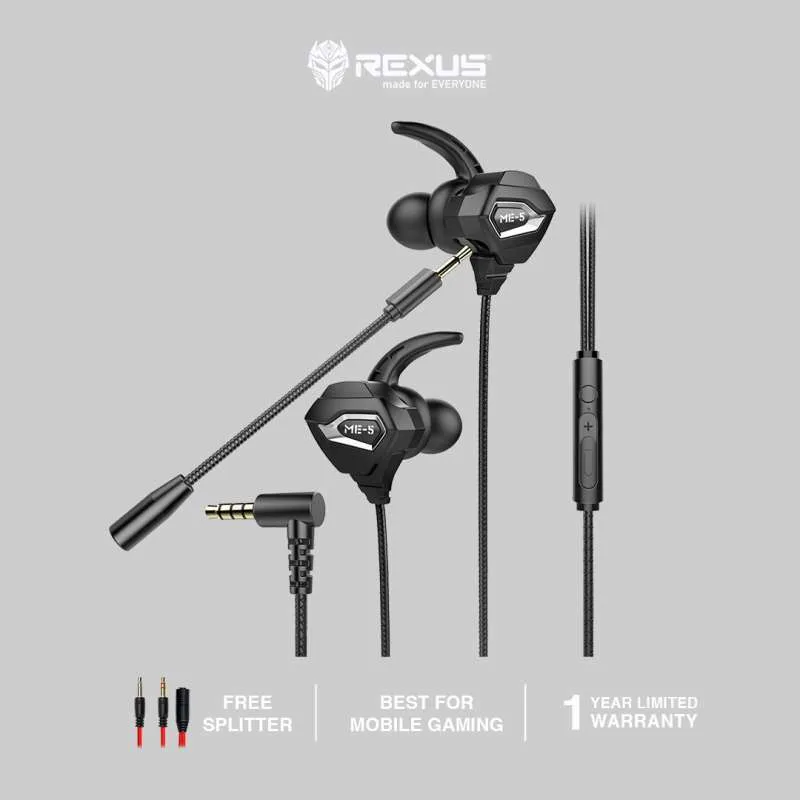 Rexus Earphone Gaming ME-5 with Dual Microphone Free Splitter